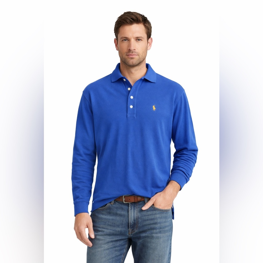 Polo Ralph Lauren Classic Fit Long Sleeve Mesh Polo Shirt Blue Men’s Large